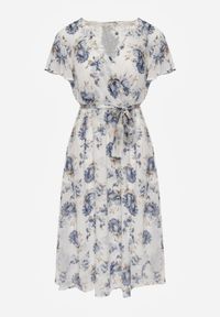 Born2be - Niebieska Romantyczna Sukienka Kopertowa z Wiązanym Paskiem i Brokatem Yael. Okazja: na co dzień, na spotkanie biznesowe, do pracy, na randkę. Kolor: niebieski. Wzór: kwiaty. Typ sukienki: kopertowe. Styl: casual, biznesowy, elegancki #2