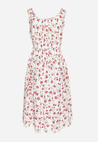 Born2be - Biało-Czerwona Sukienka Rozkloszowana na Ramiączkach w Kwiaty Tallio. Okazja: na co dzień, na imprezę, na spacer. Typ kołnierza: dekolt kwadratowy. Kolor: biały. Materiał: jeans. Długość rękawa: na ramiączkach. Wzór: kwiaty. Typ sukienki: proste, rozkloszowane. Styl: casual, klasyczny #2