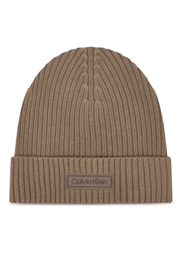 Calvin Klein Czapka Patch Chunky LV04D8053G Beżowy. Kolor: beżowy. Materiał: materiał, bawełna