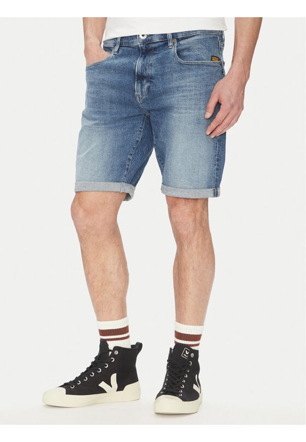 G-Star RAW - G-Star Raw Szorty jeansowe 3301 D10481 D634 H096 Niebieski Slim Fit. Kolor: niebieski. Materiał: bawełna