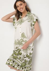 Born2be - Zielona Koszulowa Sukienka Oversize z Wiskozą Folassa. Okazja: na co dzień. Typ kołnierza: kołnierzyk klasyczny. Kolor: zielony. Materiał: wiskoza. Długość rękawa: krótki rękaw. Typ sukienki: oversize, koszulowe. Styl: elegancki, casual, klasyczny #6