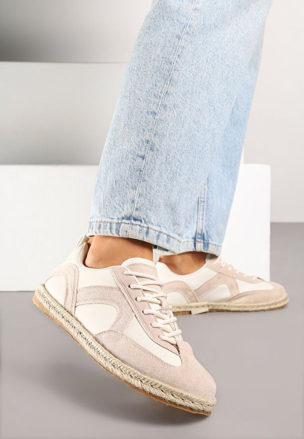 Born2be - Beżowe Sneakersy w Stylu Klasycznych Tenisówek z Plecioną Podeszwą Fevanelle. Okazja: na co dzień. Kolor: beżowy. Materiał: jeans