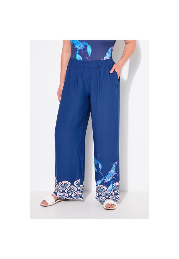 ULLA POPKEN - Damskie Spodnie palazzo. Kolekcja: plus size. Kolor: niebieski. Materiał: wiskoza, materiał. Sport: joga i pilates