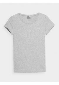 4f - T-shirt regular z nadrukiem damski. Kolor: szary. Materiał: bawełna, dzianina. Wzór: nadruk
