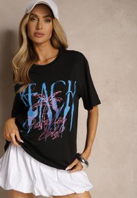 Renee - Czarna Bawełniana Koszulka z Nadrukiem Savileine. Okazja: na co dzień. Kolor: czarny. Materiał: bawełna. Wzór: nadruk. Styl: klasyczny, elegancki, casual #3