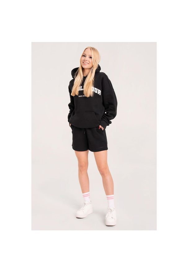 GYM GLAMOUR - Spodenki fitness damskie Gym Glamour dresowe. Kolor: czarny. Materiał: dresówka. Sport: fitness