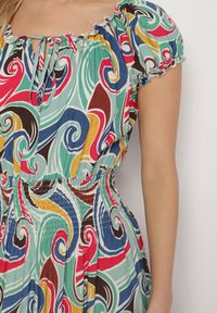 Born2be - Jasnozielona Bawełniana Sukienka z Abstrakcyjnym Wzorem i Gumką w Pasie Orralisa. Okazja: na co dzień. Kolor: zielony. Materiał: bawełna. Typ sukienki: rozkloszowane, proste. Styl: klasyczny, casual, elegancki #6