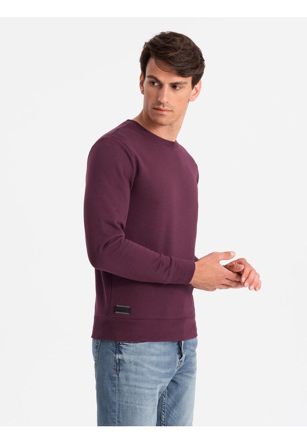 Ombre Clothing - Męska nierozpinana bluza dresowa BASIC – bordowa V3. Okazja: na co dzień. Kolor: czerwony. Materiał: dresówka. Wzór: gładki. Styl: klasyczny, casual