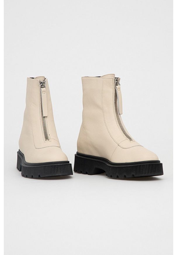 Kurt Geiger London - Botki skórzane Stint. Kolor: beżowy. Materiał: skóra. Obcas: na platformie