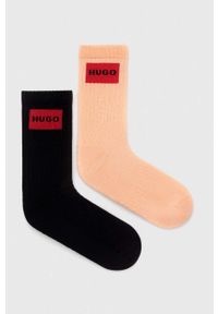 Hugo - HUGO skarpetki 2-pack męskie kolor pomarańczowy. Kolor: pomarańczowy. Materiał: bawełna, włókno #1