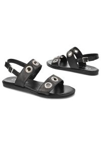 CheBello - Czarne Sandały Chebello Damskie Stylowe Obuwie. Zapięcie: pasek. Kolor: czarny. Materiał: jeans, skóra. Wzór: paski, aplikacja. Sezon: lato. Obcas: na płaskiej podeszwie. Styl: elegancki #4