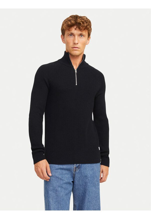 Jack & Jones Sweter Pannel 12258473 Czarny Regular Fit. Kolor: czarny. Materiał: bawełna, syntetyk