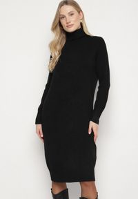 Born2be - Czarna Dzianinowa Sukienka z Bawełną o Prostym Kroju z Golfem Tesala. Okazja: do pracy, na spotkanie biznesowe. Typ kołnierza: golf. Kolor: czarny. Materiał: bawełna, dzianina. Wzór: jednolity. Typ sukienki: proste. Styl: biznesowy, klasyczny #7