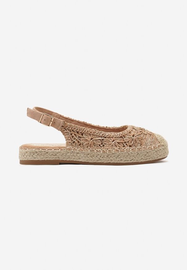 Born2be - Brązowe Espadryle na Płaskiej Plecionej Podeszwie z Ażurową Cholewką Sousi. Okazja: na imprezę. Kolor: beżowy. Materiał: len. Szerokość cholewki: normalna. Wzór: ażurowy. Sezon: lato. Styl: elegancki