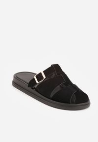 Born2be - Czarne Klapki z Paskami i Kwadratową Sprzączką Olyndar. Okazja: na co dzień. Kolor: czarny. Materiał: jeans. Sezon: lato. Styl: casual #5