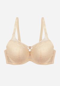 Born2be - Jasnobeżowy Koronkowy Biustonosz Ozdobiony Cyrkoniowym Sercem Galirope. Kolor: beżowy. Materiał: koronka. Wzór: aplikacja #3