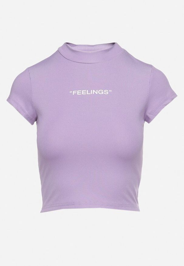 Born2be - Fioletowy T-shirt o Krótkim Dopasowanym Kroju z Napisem Ebira. Kolor: fioletowy. Materiał: jeans. Długość: krótkie. Wzór: napisy. Styl: sportowy, klasyczny, elegancki