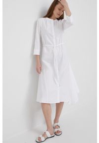 DKNY - Dkny sukienka bawełniana kolor biały maxi rozkloszowana. Kolor: biały. Materiał: bawełna. Wzór: gładki. Typ sukienki: rozkloszowane. Długość: maxi