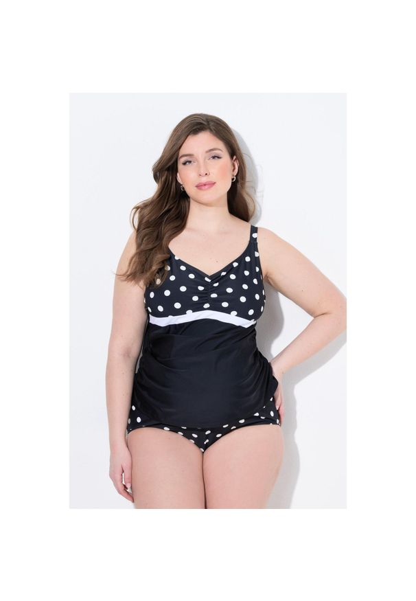 ULLA POPKEN - Damskie tankini Bellieva góra bez miękkich miseczek kropki. Kolekcja: plus size. Kolor: czarny. Materiał: poliamid, poliester, materiał, elastan. Wzór: kropki