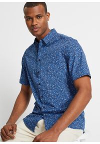 bonprix - Koszula z krótkim rękawem z czystej bawełny. Kolor: niebieski. Materiał: bawełna. Długość rękawa: krótki rękaw. Długość: krótkie. Wzór: nadruk. Styl: elegancki #1