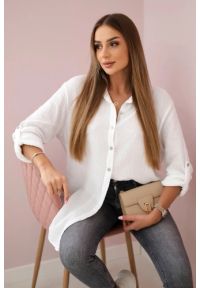 Kesi Włoski - Koszula bawełniana muślinowa oversize biała. Okazja: na co dzień. Kolor: biały. Materiał: bawełna. Styl: klasyczny, elegancki, casual