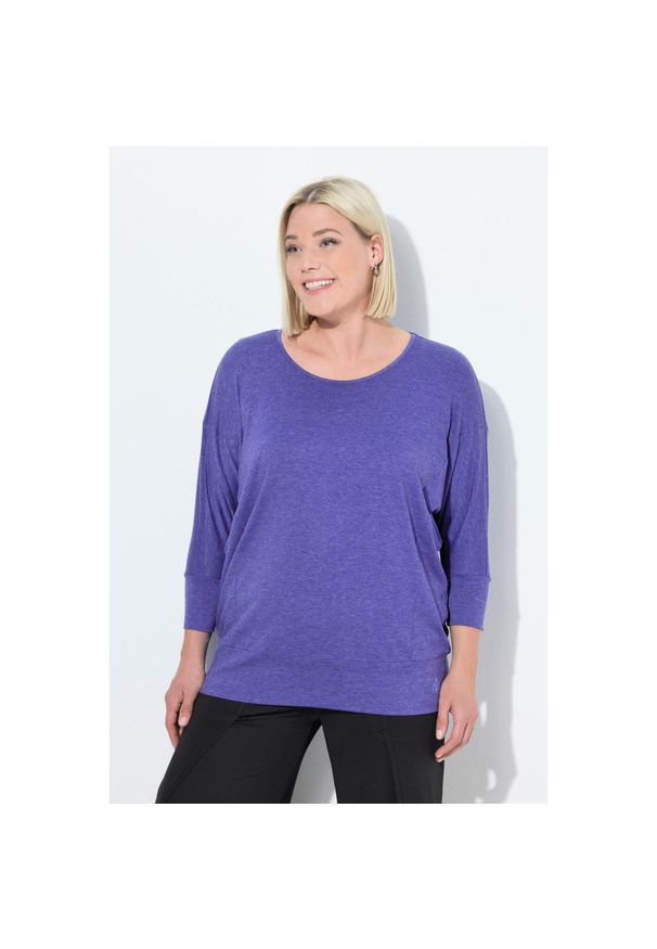 ULLA POPKEN - Damskie Bluzka funkcyjna oversize łódkowy dekolt rękaw 3/4. Kolekcja: plus size. Kolor: niebieski. Materiał: wiskoza, poliester, materiał, elastan