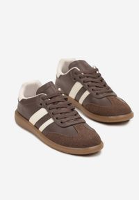 Renee - Brązowe Casualowe Sneakersy na Płaskiej Podeszwie z Paskami Jereria. Okazja: na co dzień. Zapięcie: pasek. Kolor: brązowy. Materiał: jeans. Obcas: na płaskiej podeszwie #4