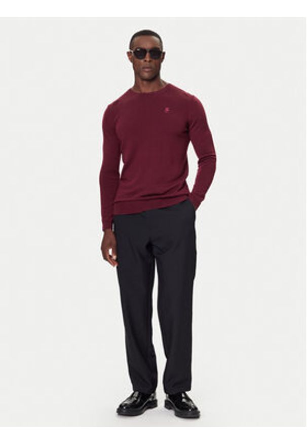 Karl Lagerfeld - KARL LAGERFELD Sweter 655000 554399 Bordowy Slim Fit. Typ kołnierza: dekolt w karo. Kolor: czerwony. Materiał: wełna