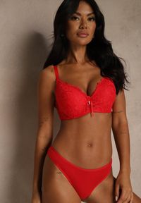 Renee - Czerwony Biustonosz Ozdobiony Koronką i Kokardką Aqiany. Kolor: czerwony. Materiał: koronka. Wzór: koronka, aplikacja #7