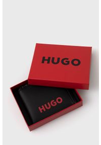 Hugo - HUGO portfel skórzany męski kolor czarny. Kolor: czarny. Materiał: skóra