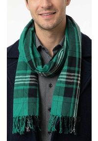 Lekki Szalik Wiosenno-Jesienny - Teer - Turkusowy w Kratę. Okazja: na spacer. Kolor: turkusowy. Materiał: wiskoza. Sezon: wiosna, jesień. Styl: elegancki #4