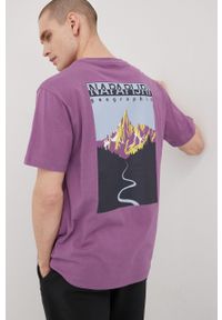 Napapijri t-shirt bawełniany kolor fioletowy z nadrukiem. Kolor: fioletowy. Materiał: bawełna. Wzór: nadruk