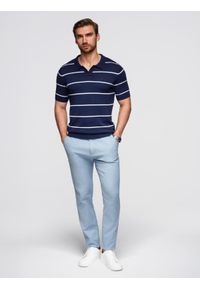 Ombre Clothing - Męska koszulka polo w poziome paski z wiskozą – granatowo-biała V1 - Rozmiar: M. Okazja: na co dzień. Typ kołnierza: polo. Kolor: biały. Materiał: wiskoza. Wzór: paski. Styl: casual #10