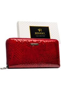 ROVICKY - Portfel damski w typie piórnika z lakierowanej skóry naturalnej i ekologicznej Rovicky RPN-25-RSP. Materiał: lakier. Wzór: aplikacja #1