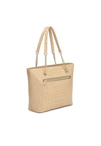 Kazar - Beżowa skórzana torebka na ramię w tłoczony wzór kroko. Kolor: beżowy. Materiał: skórzane, z tłoczeniem. Styl: elegancki. Rodzaj torebki: na ramię #4