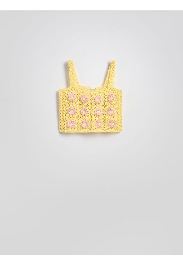 Reserved - Dzianinowy top na ramiączkach - jasnożółty. Kolor: żółty. Materiał: dzianina. Długość rękawa: na ramiączkach