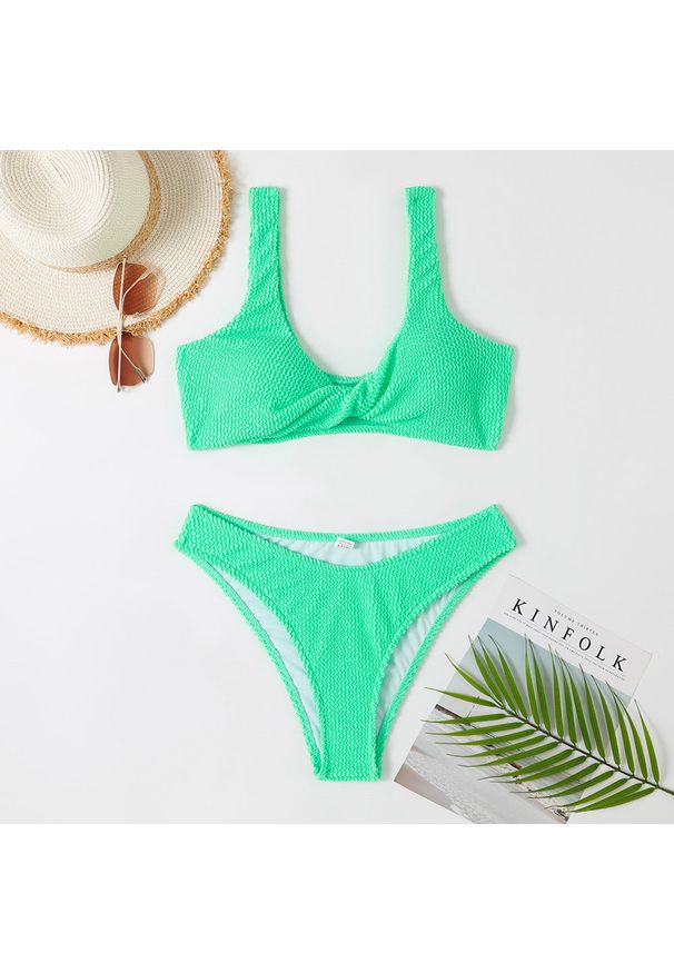 Intica - Bikini marszczone plażowe z wysokiej jakości materiału Zayna. Kolor: zielony. Materiał: materiał
