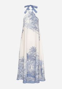 Born2be - Niebieska Sukienka z Wiskozą i Motywem Palm z Wiązaniem Izomara. Okazja: na spacer, na co dzień. Kolor: niebieski. Materiał: wiskoza. Sezon: lato. Styl: elegancki, casual #5