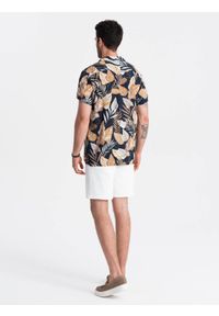 Ombre Clothing - Wiskozowa wzorzysta męska koszula z krótkim rękawem – liście V14. Okazja: na co dzień. Kolor: czarny. Materiał: wiskoza. Długość rękawa: krótki rękaw. Długość: krótkie. Wzór: gładki, kolorowy. Styl: klasyczny, wakacyjny, casual #7