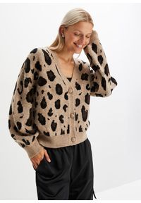 bonprix - Sweter rozpinany w atrakcyjny wzór. Kolor: beżowy