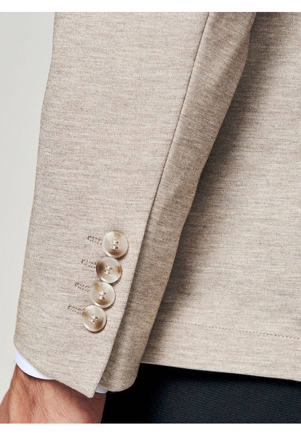 Pako Lorente - PAKO LORENTE - Jasnobrązowa dzianinowa marynarka męska. Kolor: brązowy. Materiał: dzianina