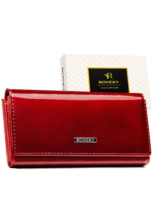 ROVICKY - Portfel damski ze skóry naturalnej i ekologicznej w czerwonym kolorze, zamykany na zatrzask i bigiel - Rovicky. Kolor: czerwony