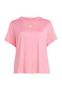 Adidas - AEROREADY Train Essentials 3-Stripes Tee (Plus Size). Kolekcja: plus size. Kolor: wielokolorowy, biały, różowy. Materiał: materiał. Sport: fitness