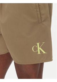 Calvin Klein Swimwear Szorty kąpielowe KM0KM01101 Khaki Regular Fit. Kolor: brązowy. Materiał: syntetyk