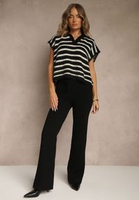 Renee - Czarne Dzianinowe Spodnie Wide Leg z Ociepleniem Miosea. Okazja: do domu, na co dzień, na spacer. Kolor: czarny. Materiał: dzianina. Styl: casual, elegancki