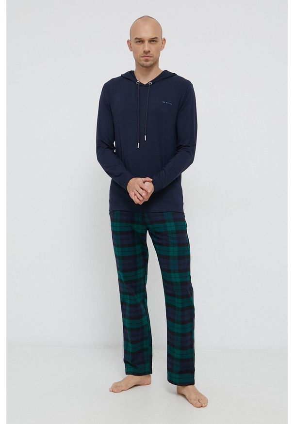 Ted Baker Bluza piżamowa męska kolor granatowy gładka. Kolor: niebieski. Materiał: dzianina. Długość: długie. Wzór: gładki