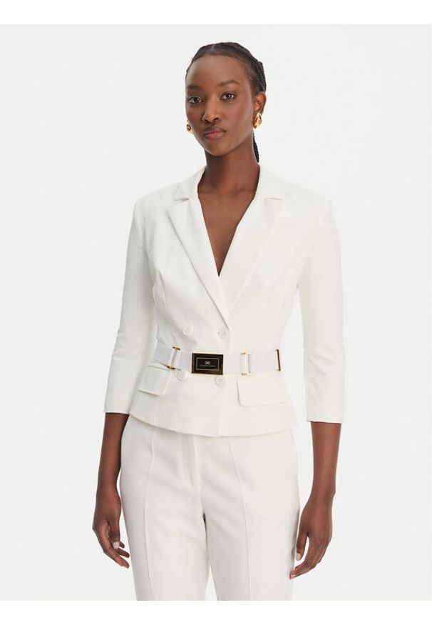 Elisabetta Franchi Marynarka GI-224-61E2-V590 Biały Regular Fit. Kolor: biały. Materiał: syntetyk