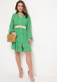 Born2be - Zielona Sukienka Nesilwyn. Kolor: zielony. Materiał: tkanina. Wzór: haft. Styl: boho. Długość: mini #7