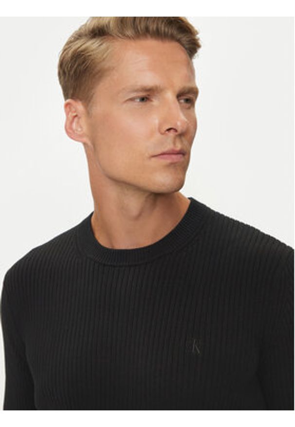 Calvin Klein Jeans Sweter J30J326265 Czarny Slim Fit. Kolor: czarny. Materiał: bawełna