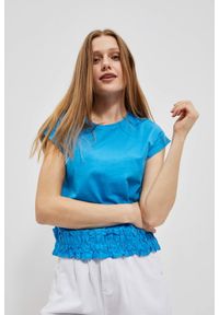 MOODO - Gładka bluzka lazurowa. Kolor: niebieski. Materiał: bawełna. Wzór: gładki #1
